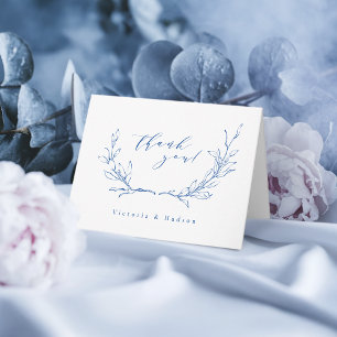 Carte De Remerciements Couronne de mariage botanique simple bleue