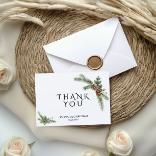 Carte De Remerciements Couronne de mariage d'hiver avec branches de sapin