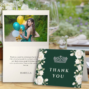 Carte De Remerciements Couronne de princesse de photo vert émeraude Quinc