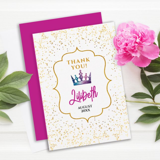 Carte De Remerciements Couronne de princesse glamour moderne Confetti aqu (Créateur téléchargé)