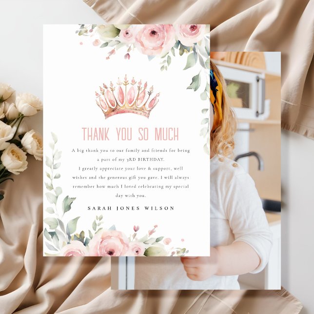 Carte De Remerciements Couronne de princesse rose en forme de fleurs pour (Créateur téléchargé)