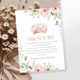 Carte De Remerciements Couronne de princesse rose mignonne pour anniversa
