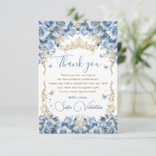 Carte De Remerciements Couronne de Quinceañera Royale Élégante Bleu Bébé