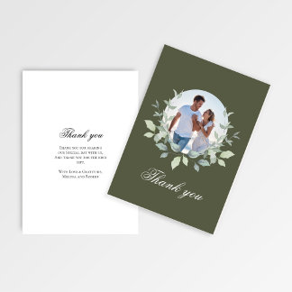 Carte De Remerciements Couronne de remerciement de mariage photo vert oli
