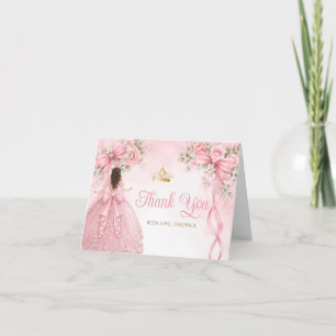 Carte De Remerciements Couronne de robe à ruban rose pour Quinceañera