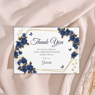 Carte De Remerciements Couronne de roses en tiara bleu marine doré pour Q