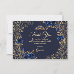 Carte De Remerciements Couronne de roses florales en bleu marine pour Qui