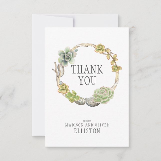 Carte De Remerciements Couronne de succulents, de brindilles et de pierre (Devant)