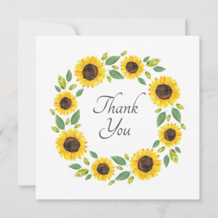Carte De Remerciements Couronne de tournesol aquarelle peinte à la main