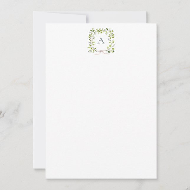 Carte De Remerciements Couronne de verdure à monogramme et ruban (Devant)