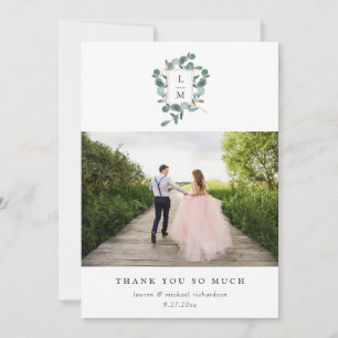 Carte De Remerciements Couronne d'eucalyptus   Photo de mariage à l'aquar