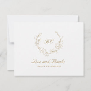 Carte De Remerciements Couronne d'or Monogramme Élégant Mariage