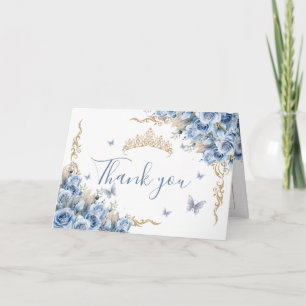 Carte De Remerciements Couronne élégante royale bébé bleu or pour Quincea