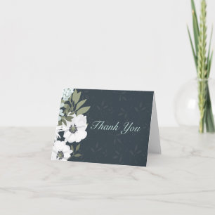 Carte De Remerciements Couronne florale blanche et noire Mariage Remercie
