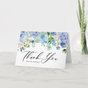 Carte De Remerciements Couronne florale de mariage Hydrangea Bleu Aquarel
