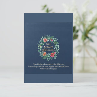 Carte De Remerciements Couronne florale élégante bleu marine Sincère Appr