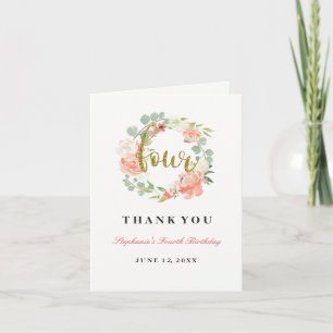 Carte De Remerciements Couronne florale rose pour 4ème anniversaire
