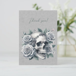 Carte De Remerciements Couronne gothique de roses blanches sur crâne Merc