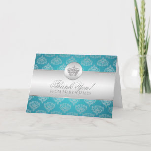 Carte De Remerciements Couronne Royale Bleue de mariage "Merci"