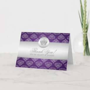 Carte De Remerciements Couronne Royale Violet "Merci" de mariage