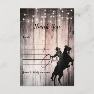 Carte De Remerciements Cow-boy Rustique Bois Grange Campagne Far West