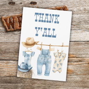 Carte De Remerciements Cowboy Western Clothesline Blue Boy Baby shower