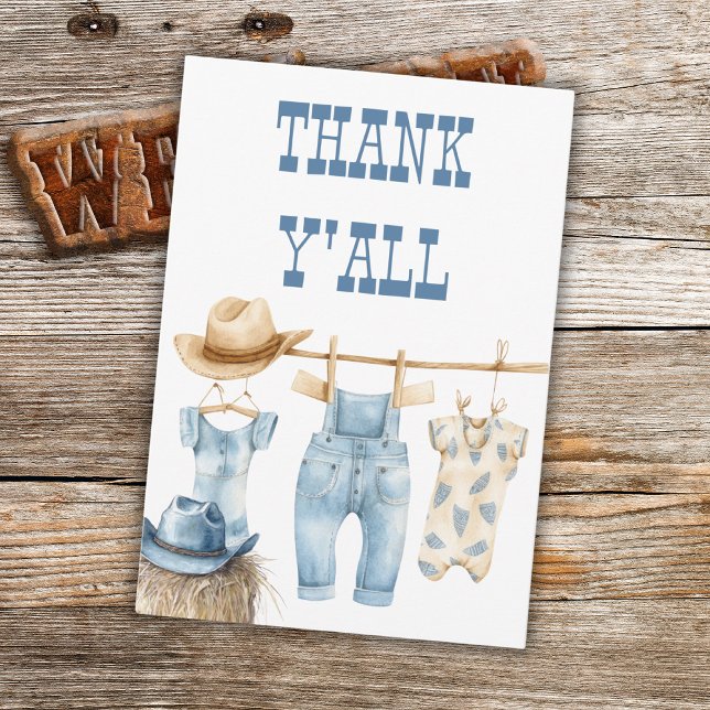 Carte De Remerciements Cowboy Western Clothesline Blue Boy Baby shower (Créateur téléchargé)