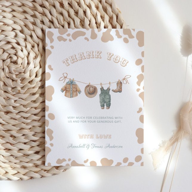 Carte De Remerciements Cowboy Western Light Brown Baby shower garçon (Créateur téléchargé)