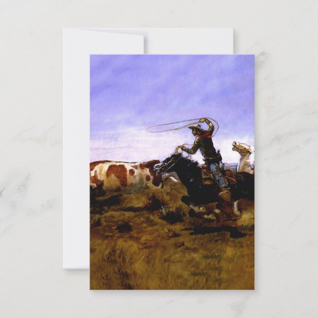 Carte De Remerciements "Cowboys Roping a Steer" par Charles M Russell (Devant)