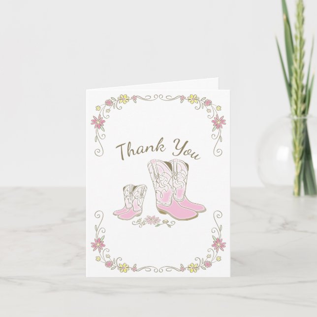 Carte De Remerciements Cowgirl Baby shower Pays Western Rose Girl (Devant)