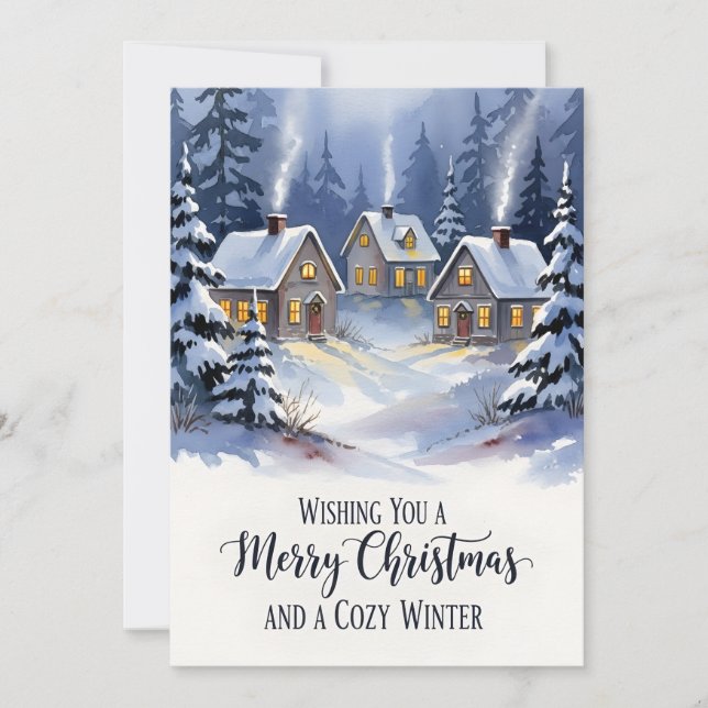Carte De Remerciements Cozy Winter Village Watercolor Christmas (Devant)