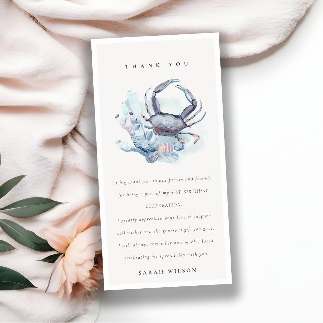 Carte De Remerciements Crabe sous-marin corail nautique anniversaire tout (Créateur téléchargé)