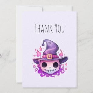 Carte De Remerciements Crâne dans un chapeau de sorcière Fantaisiste