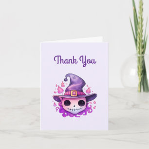 Carte De Remerciements Crâne dans un chapeau de sorcière Fantaisiste