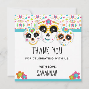 Carte De Remerciements Crâne de Sucre Dia de La Muerte Anniversaire Hallo