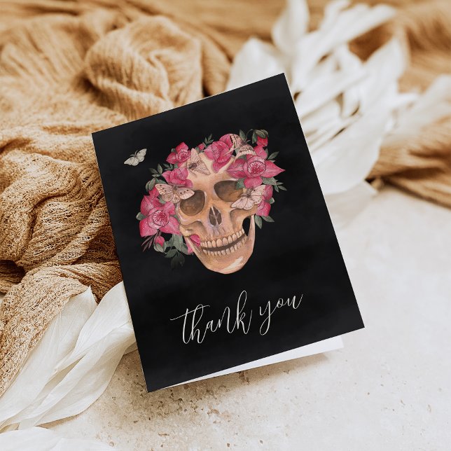 Carte De Remerciements Crâne Floral à l'Orchidée Rose (Créateur téléchargé)