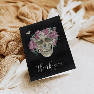 Carte De Remerciements Crâne Floral d'Orchidée Rose