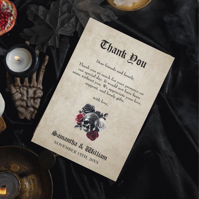 Carte De Remerciements Crâne floral rustique Élégant Mariage Halloween (Créateur téléchargé)