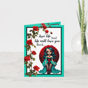 Carte De Remerciements Crânes à sucre de Roses turquoises et rouges