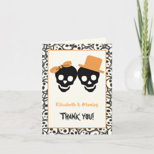 Carte De Remerciements Crânes élégants Halloween orange mariage Remerciem