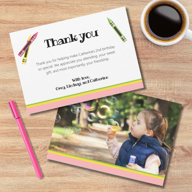 Carte De Remerciements Crayon Enfants 2e anniversaire Pink Photo (Créateur téléchargé)