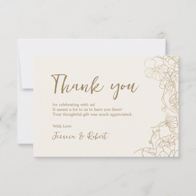 Carte De Remerciements Cream Ivory Gold Botanical (Devant)