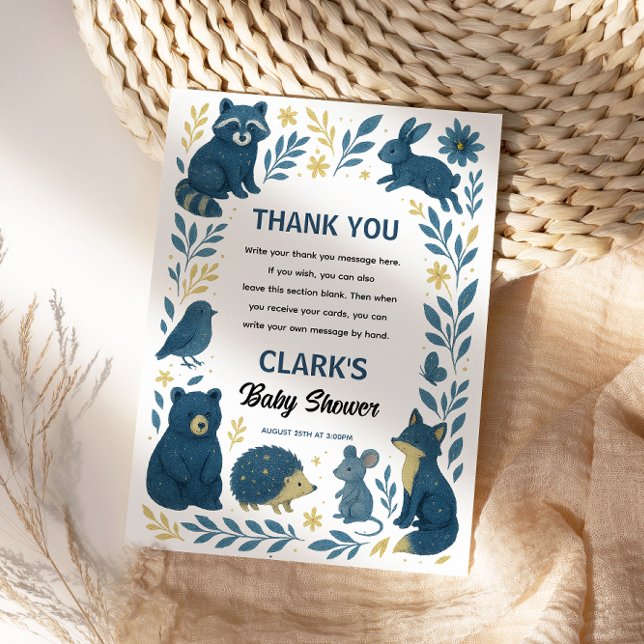 Carte De Remerciements Créatures Mignonnes de la Forêt | Baby Shower Rust (Cute Woodland Creatures |Rustic Forest Baby Shower Thank You Card
)