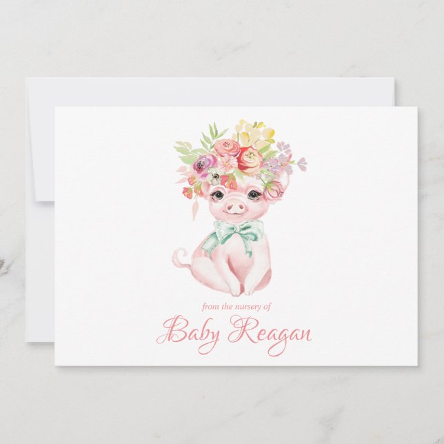 Carte De Remerciements Crèche peu de baby shower porcin de monogramme (Devant)