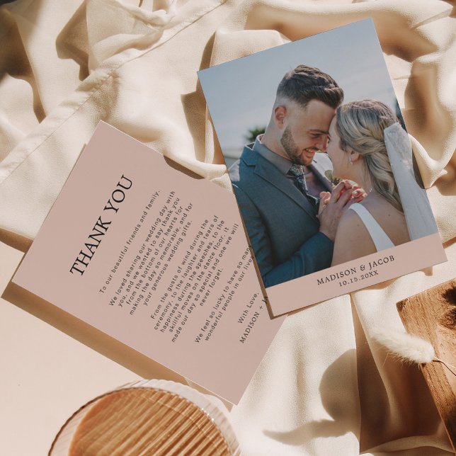 Carte De Remerciements Crème Boho Simple Beige Avec Mariage Photo (Créateur téléchargé)