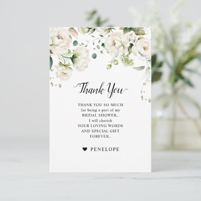 Carte De Remerciements Crème d'ivoire blanc Rose Floral Botanique Mariage (Debout devant)