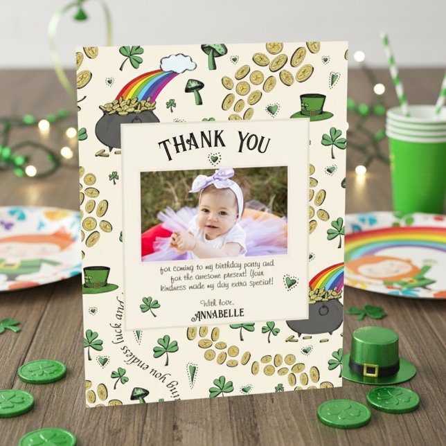 Carte De Remerciements Crème Irlandais Rainbow Clovers & Hearts Anniversa (Fun Irish St Patrick's Day Birthday Thank You Cards. Lucky Gold Shamrock Coins, Rainbow, Green Cover)