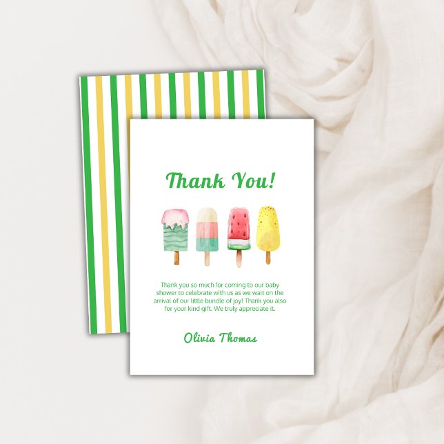 Carte De Remerciements Crème Jaune Verte Prêt À Pop Baby shower (Yellow Green Ice Cream Ready To Pop Baby Shower Thank You Card)