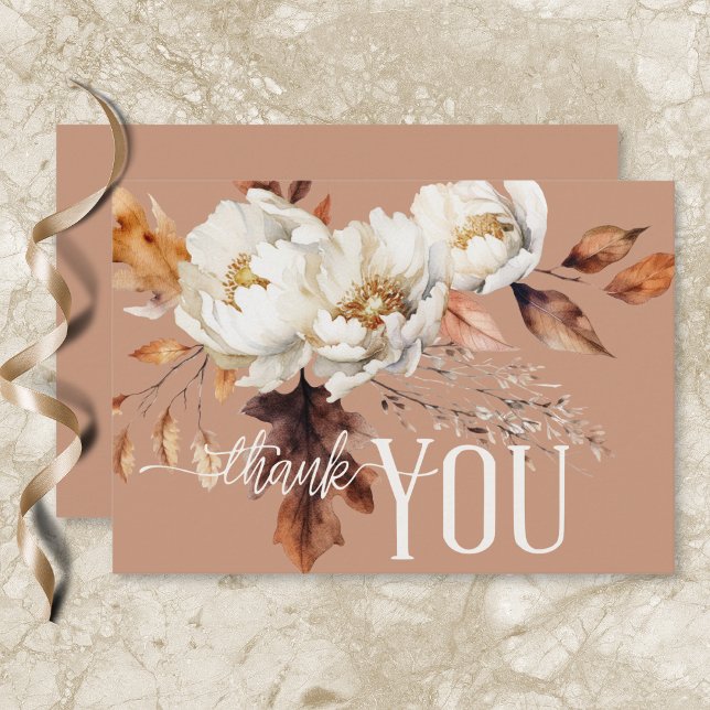 Carte De Remerciements Crème rouille rustique et Mariage Brown automne (Rustic Rust Cream & Brown Fall Floral Wedding Thank You Card)