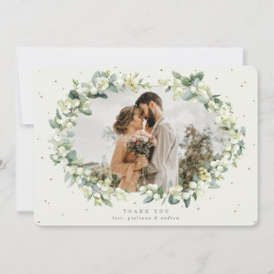 Carte De Remerciements Crème Snowberry+Eucalyptus Photo Mariage